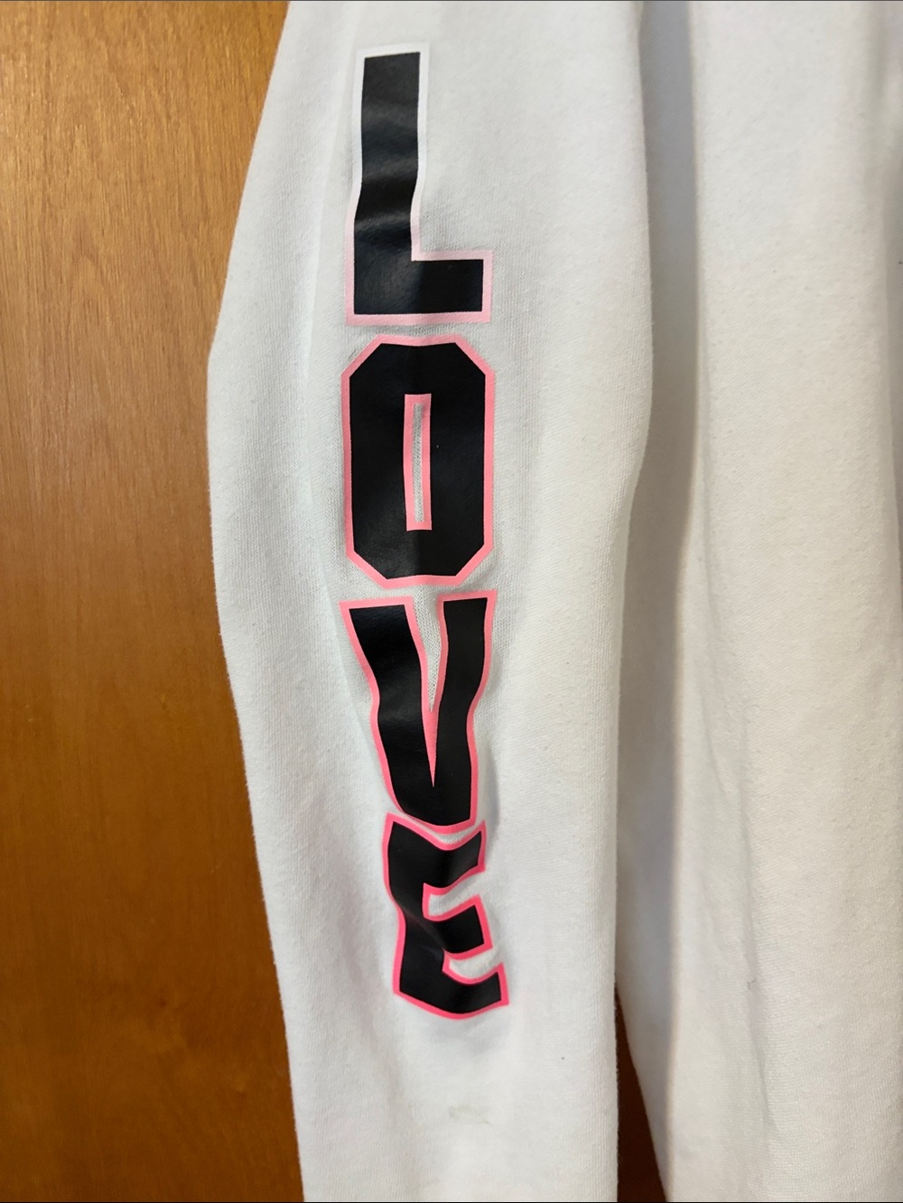 PINK Victoria's Secret White Long-Sleeve Crew with Pink & Black Logos - Picture 4 of 7